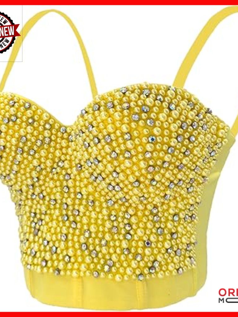 Small Pearls Rhinestone Bustier Crop Top Push Up Corset Detachable Straps